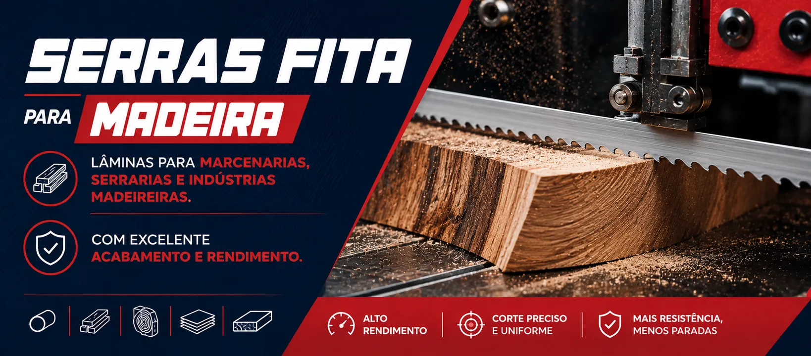 Serra fita cortando madeira